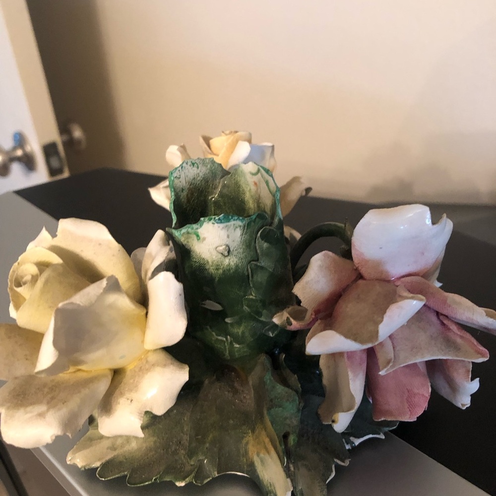 Elegant  Capodimonte Pastel Italian Ceramic Rose Candle Holder